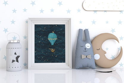 Hot Air Balloon Squirrel with Telescope Art Print