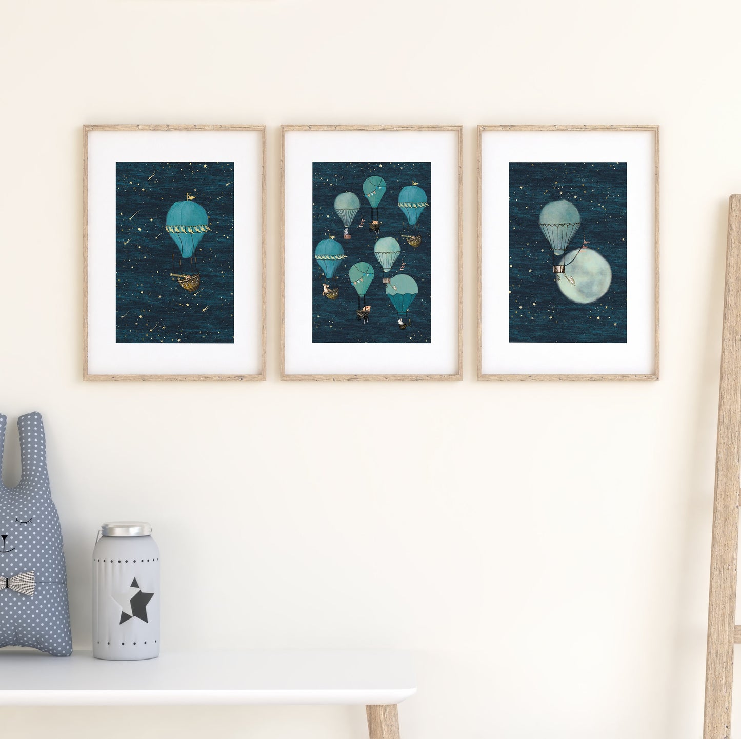 Hot Air Balloon Squirrel with Telescope Art Print