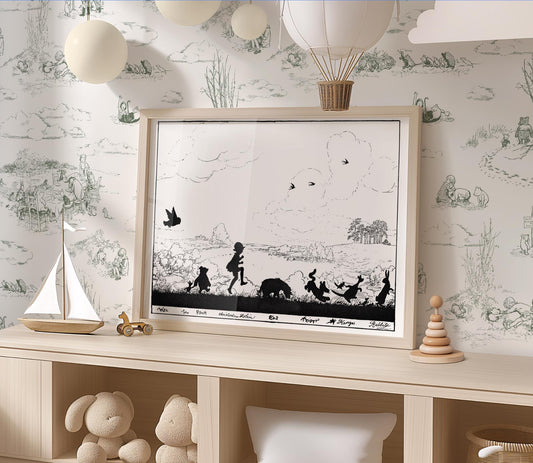 Winnie-The-Pooh Silhouette Art Print - Black