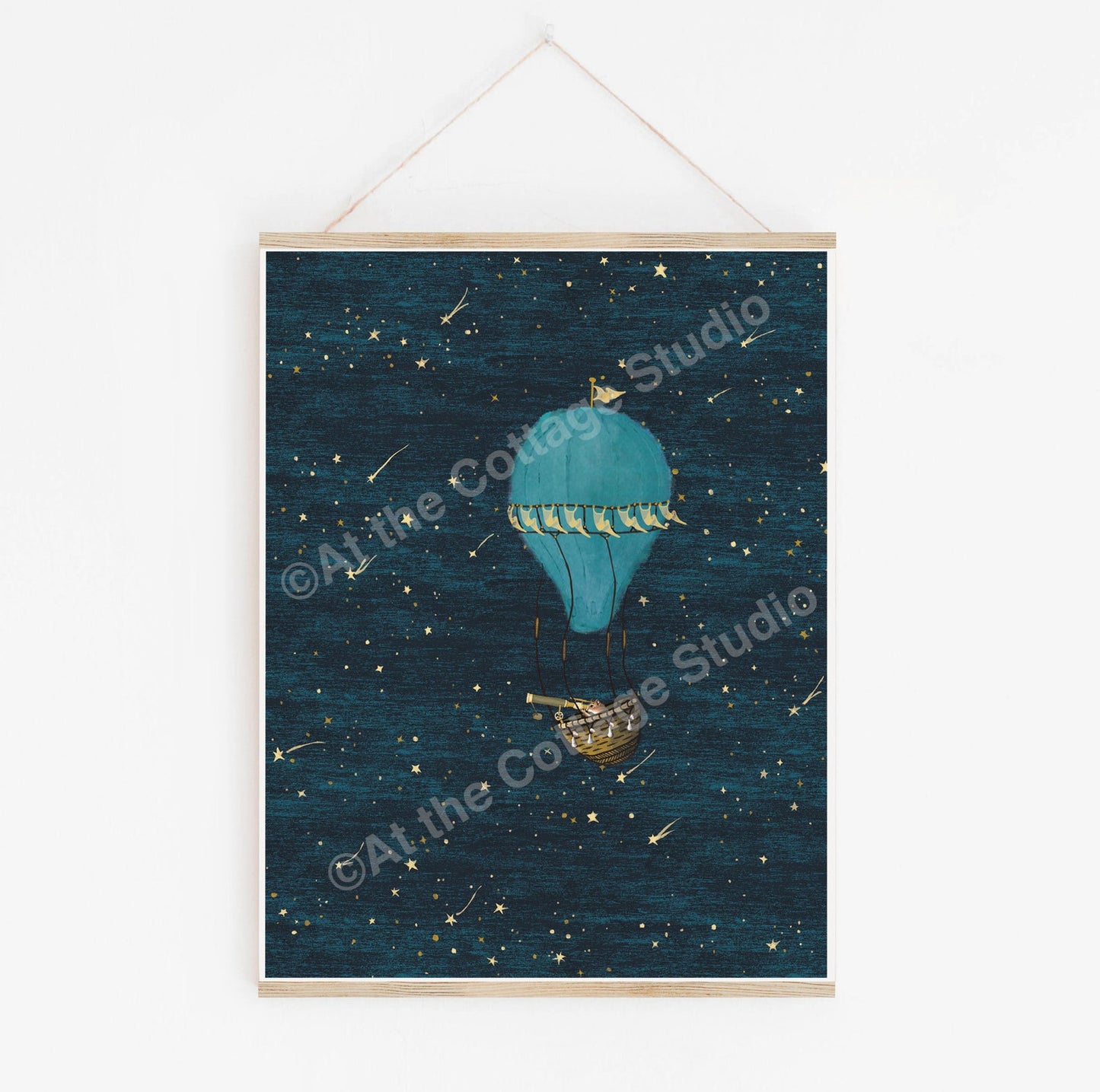 Hot Air Balloon Squirrel with Telescope Art Print