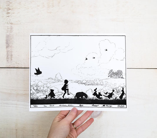 Winnie-The-Pooh Silhouette Art Print - Black