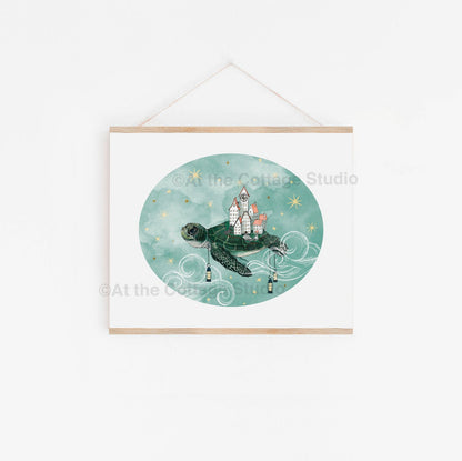 Fantasy Sea Turtle Art Print - Castle