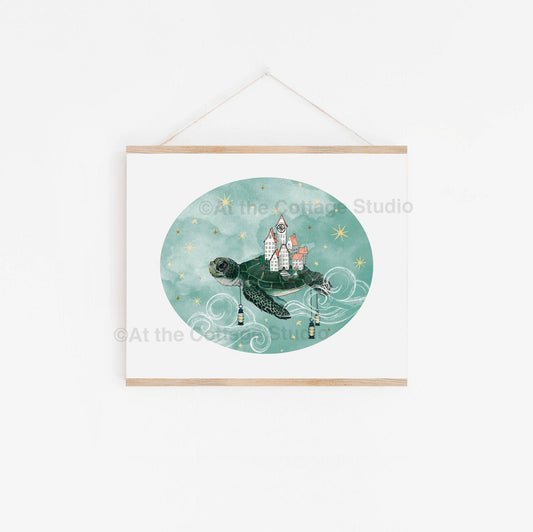 Fantasy Sea Turtle Art Print - Castle