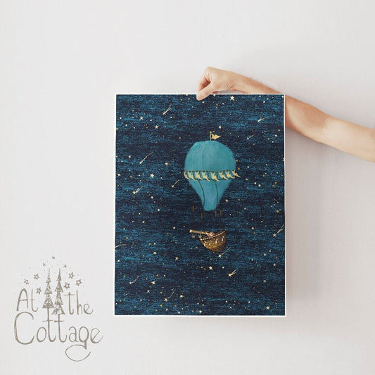Hot Air Balloon Squirrel with Telescope Art Print