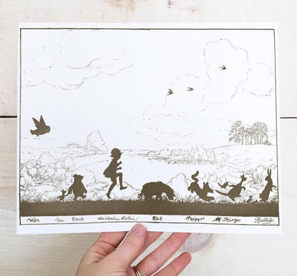 Winnie-The-Pooh Silhouette Art Print - Sepia
